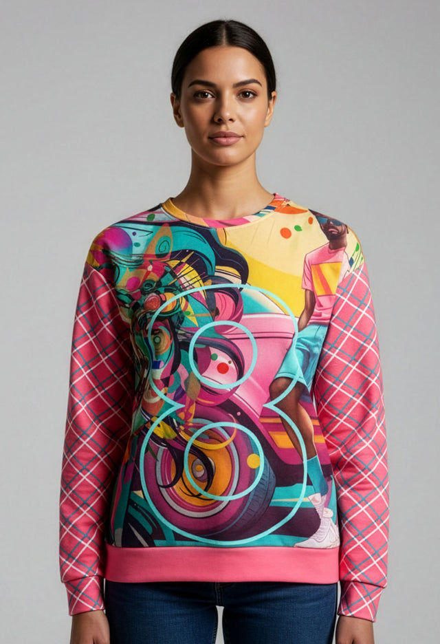 Bosona - Graphic Print Fleece Sweatshirt