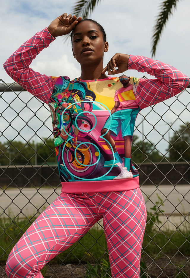 Bosona - Graphic Print Fleece Sweatshirt