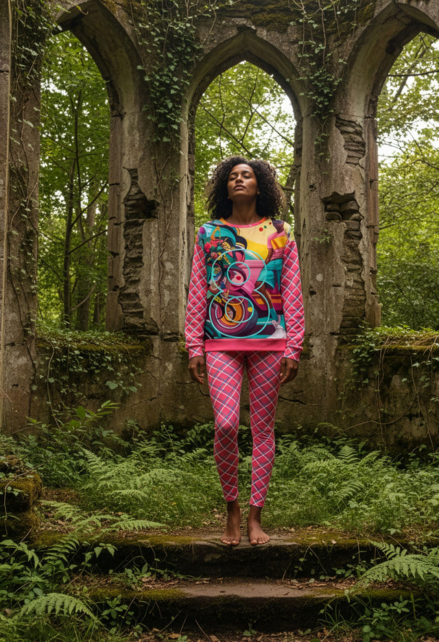 Bosona - Graphic Print Fleece Sweatshirt