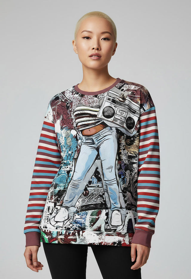 In 21 Stripe Relaxed Fit Crew Sweatshirt