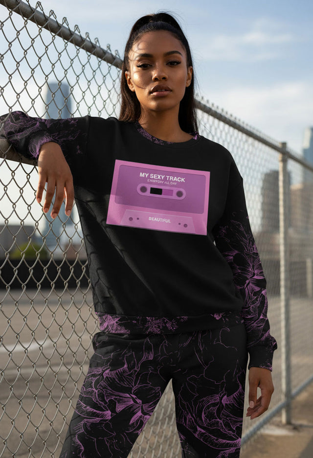 Sexy Track Fleece Black Print Sweatshirt