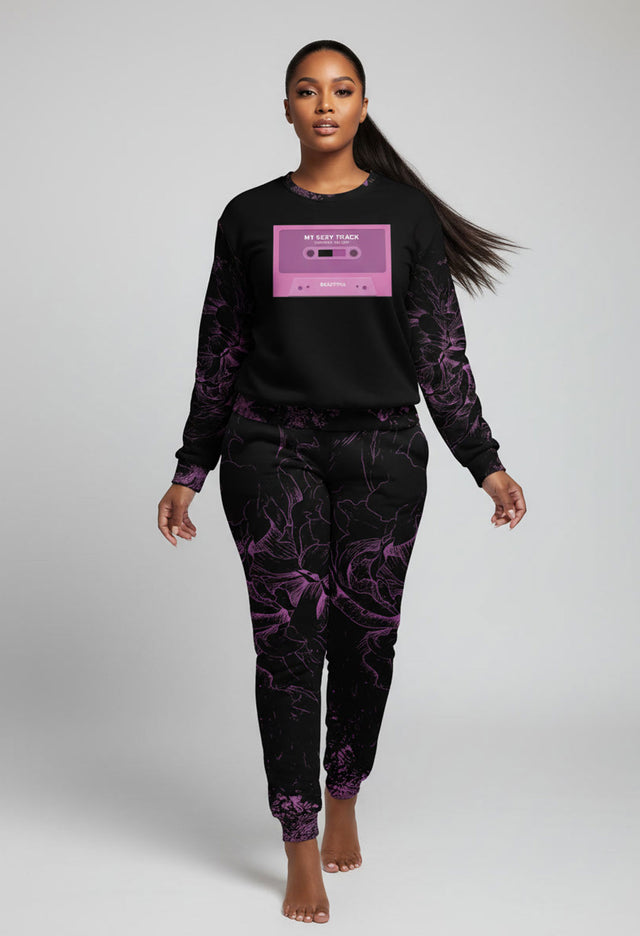 Sexy Track Fleece Black Print Sweatshirt